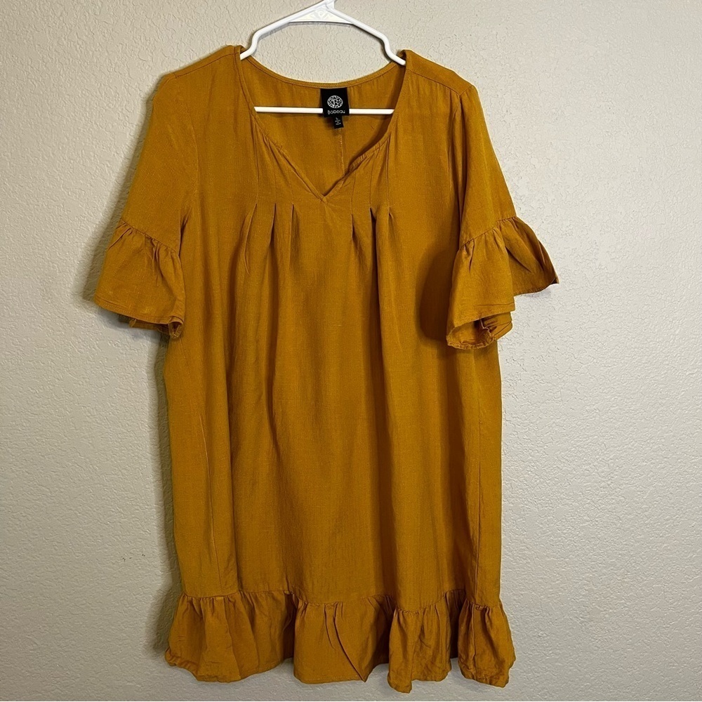 Bobeau Golden Yellow Flutter Sleeve Dress Size Large - Picture 7 of 12